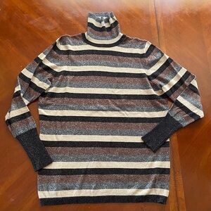 Striped Turtleneck Sweater in Black, Brown & Cream